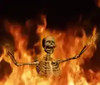 skeleton burning meme template