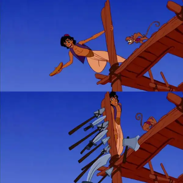 aladdin dodge knives meme template