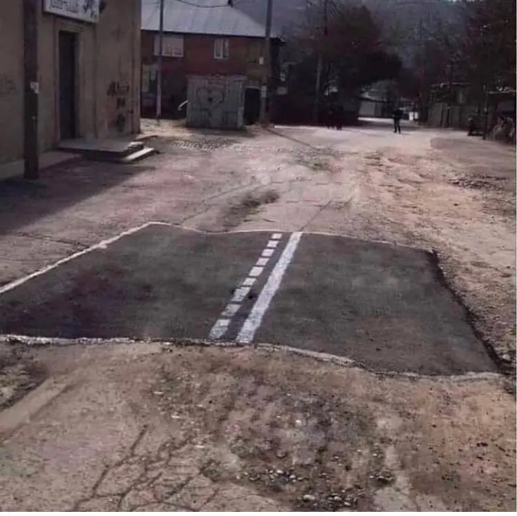 partially paved road meme template