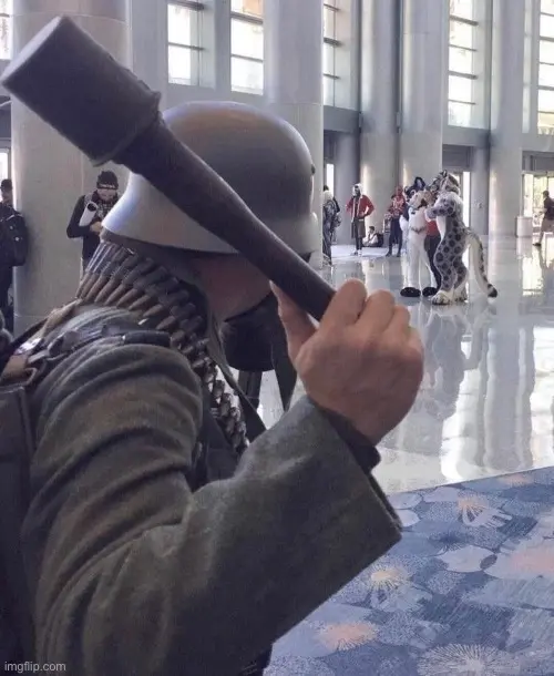 soldier throwing grenades at furries meme template